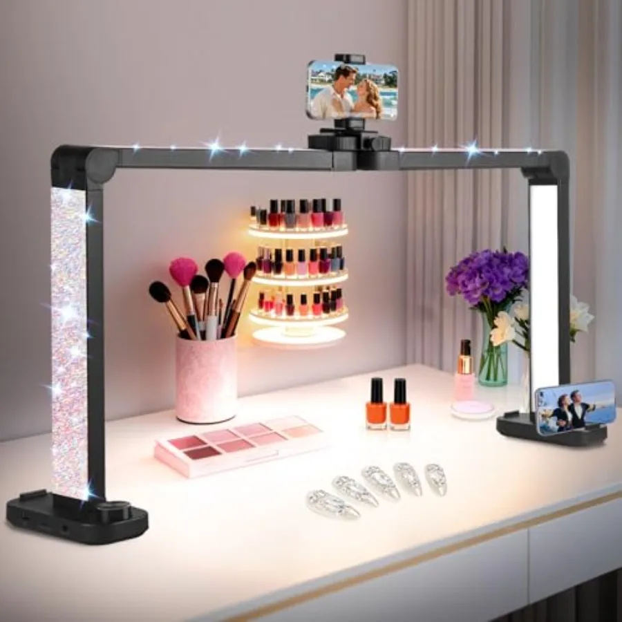 

Half Moon Light for Nail Tech 456 LEDs 3 Color Modes Infinitely Knob Phone Holder Charging Function Lighted Desk Lamp for Craft