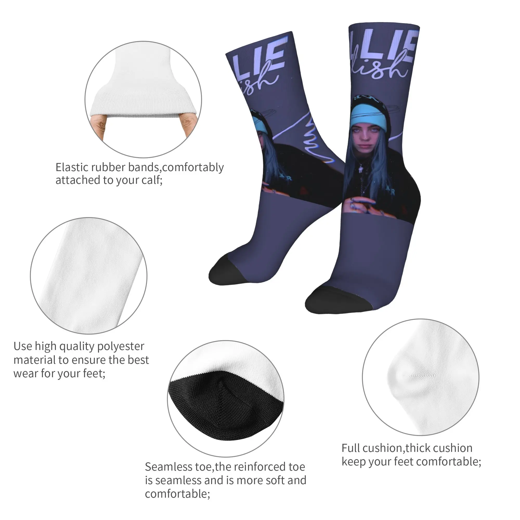 Autumn Winter Crazy Design Unisex Famous Singer B-Billie-Girl E-eilish Singer Socks Breathable Football Socks,