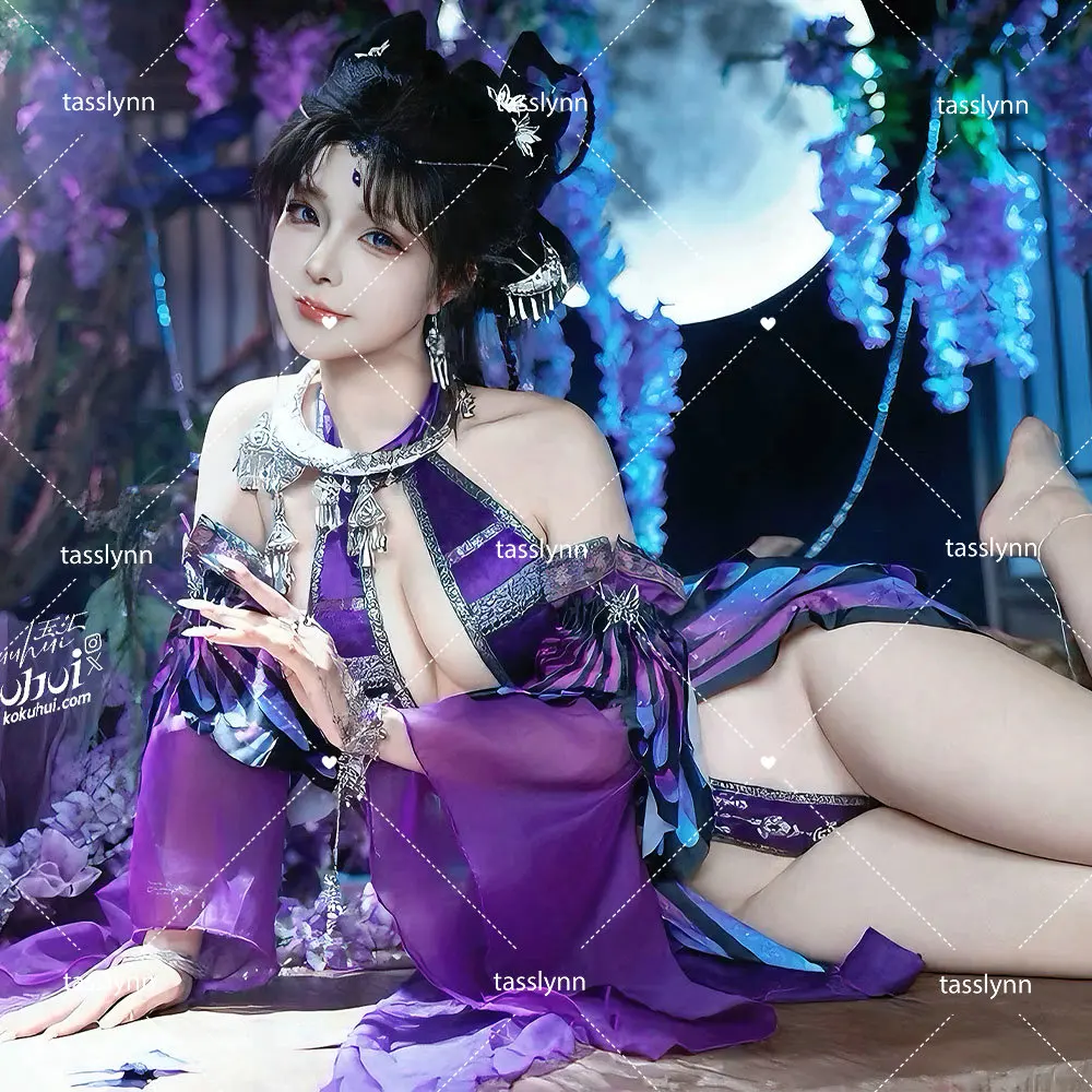 

Sexy Purple Butterfly Cheongsam Party Dress Butterfly Lingerie Bandage Dress Women Halloween Costume IJN Azuma Cosplay Costumes