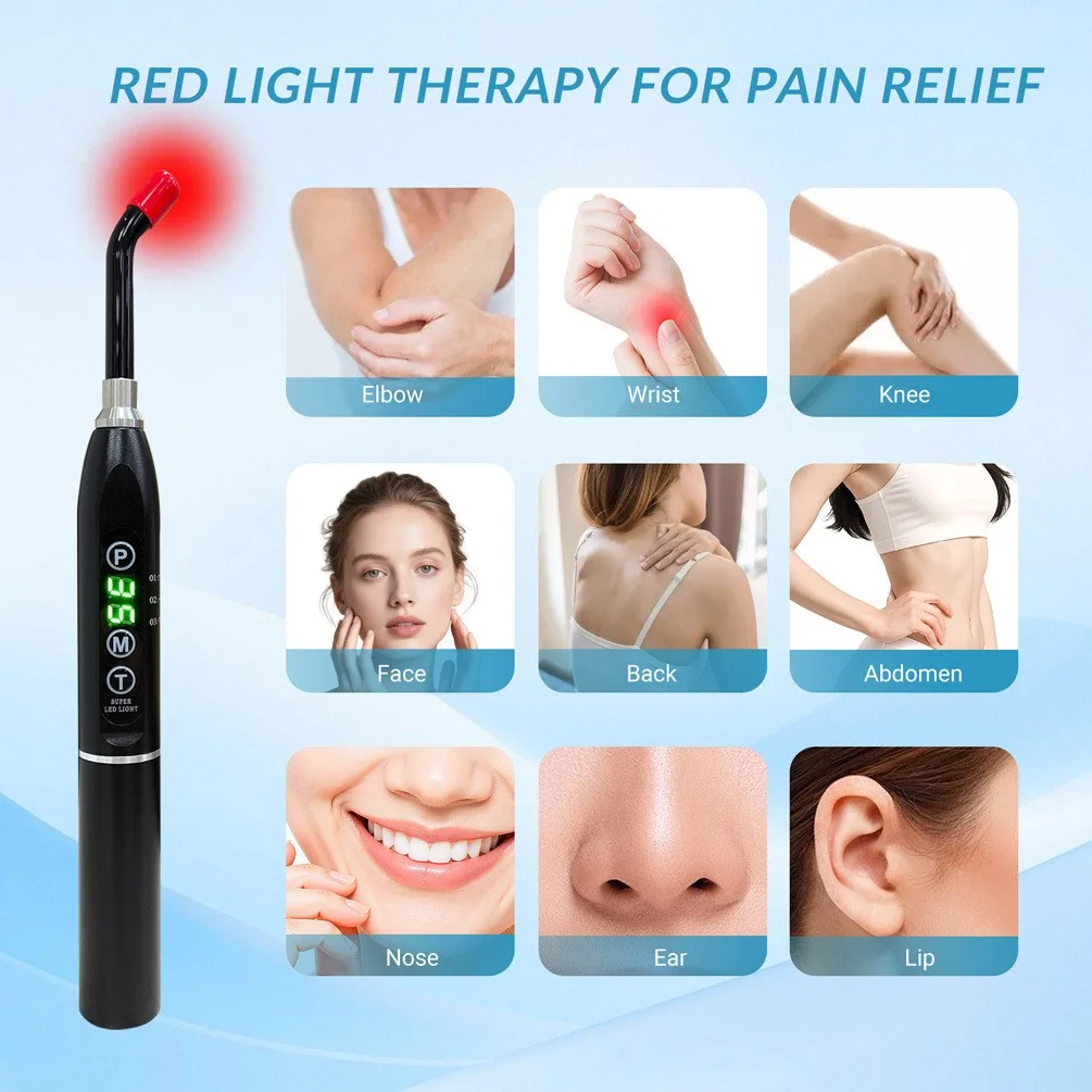 

ZJZK Red NIR Light Therapy Wand Pain Relief for Cold Sore Joints Muscles Handheld Infrared Light Device for Face Skin Home Care