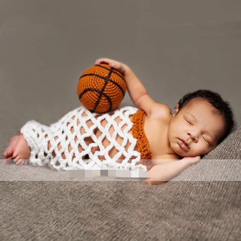 Infant Photography Clothing Crochet Net+ Basketball Props 2Pcs/set Newborn Studio Photo Accessories Baby Fotografia Knit Outfits