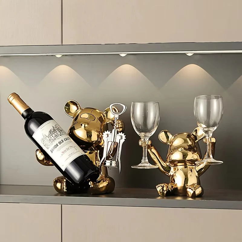 

Cute Storage Rack Home Kitchen Bar Decor Creative Bear Wine Rack With Bottle Opener Ceramic Cartoon Ornaments Home Ornaments