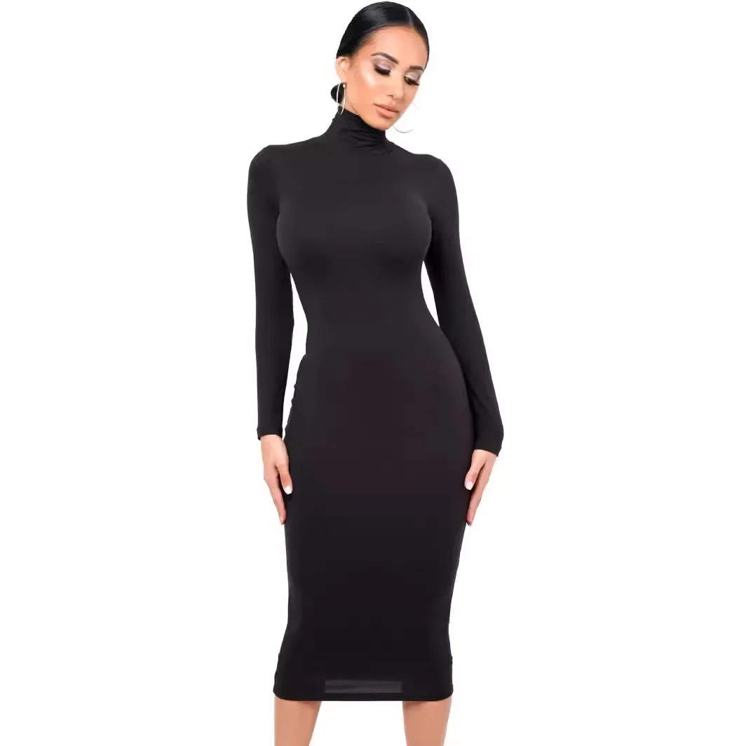 M3029 new dress in autumn and winter, sexy turtleneck dress, scratching hair, thickening and slim buttocks