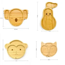 Eco-friendly Koala Avocado Fox Animal Bamboo Suction Cup High Quality Natural Bamboo Children's Plate Set Spoon Fork Cutlery