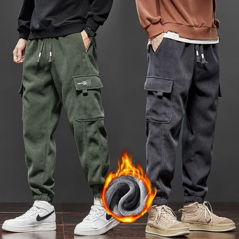 

Winter Fleece Warm Men's Corduroy Jogger Pants Thicken Loose Cargo Harem Trousers Fashion Plush Velvet Casual Sweatpants