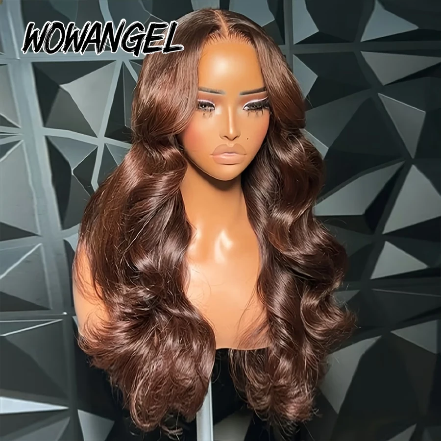 Wow Angel 5x5 HD Lace Closure Perücken Schokoladenbraun Body Wave Echthaarperücken Hautähnliche Klebefreie Perücken für Frauen Fertig zum Tragen – Detail 2