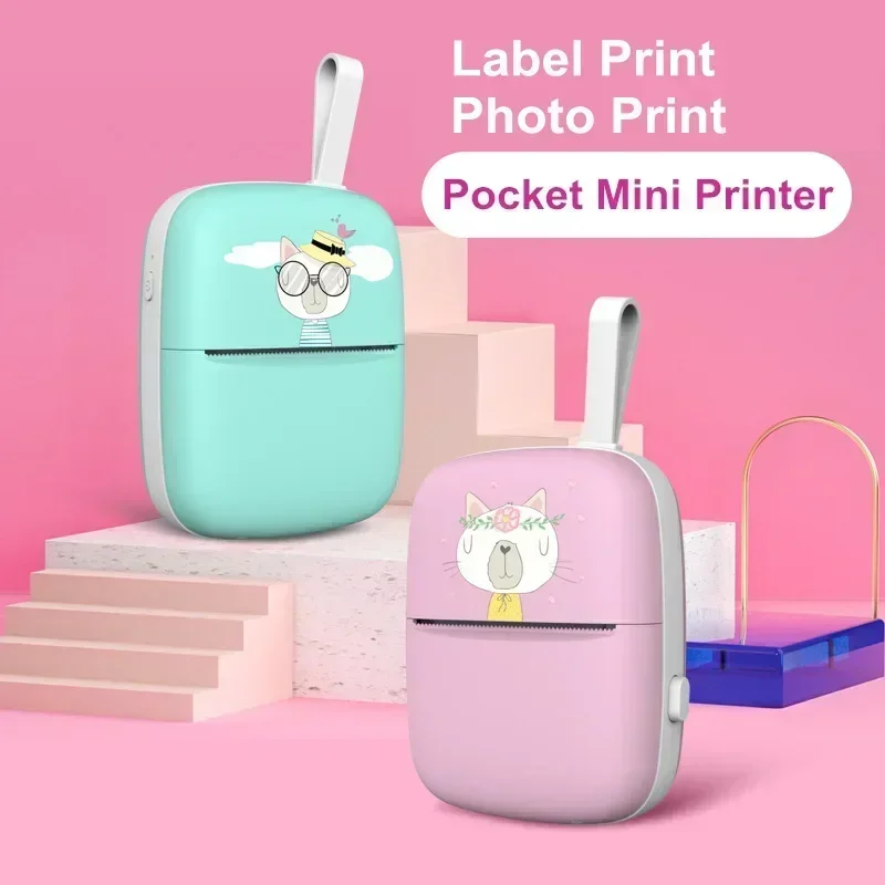 HD Bear Meow Mini Label Printer Thermal Portable A8 Printers Sticker Transparent Paper 57mm Inkless Wireless 203dpi Android IOS