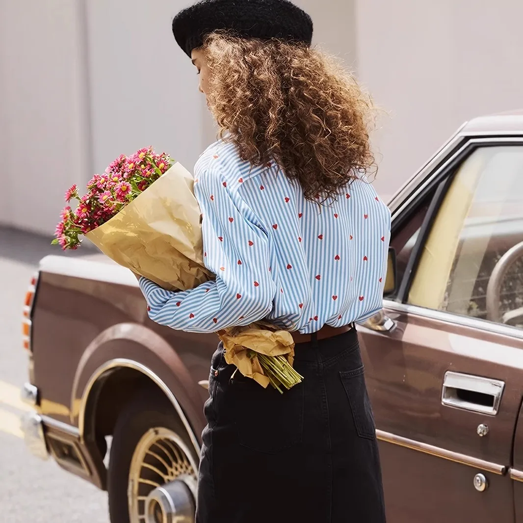 Printed Loose Fit Shirt Mid Long Length Commuter Chic with Multiple Patterns Spring Long Sleeve Elegant Woven Women Blouse