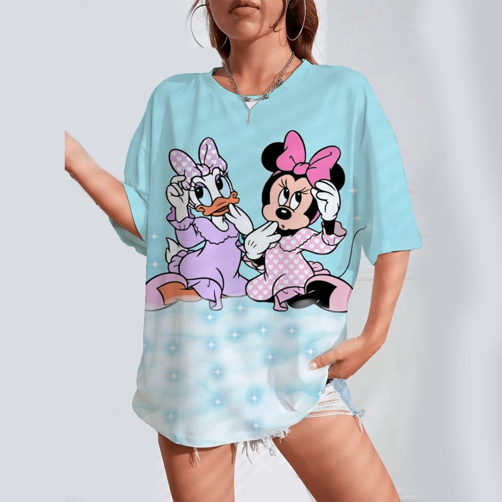 

Fashion Women Blouse 2025 Sexy Tops For Woman Disney Mickey Mouse Print Short Sleeve T-shirts Plus Sized Women's Y2k Clothes