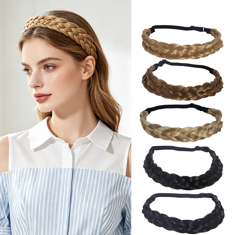 

Stylish Two-Braid Headband Wig with Adjustable Elastic Band – Premium Synthetic Fiber for Office, Parties & Daily Wear