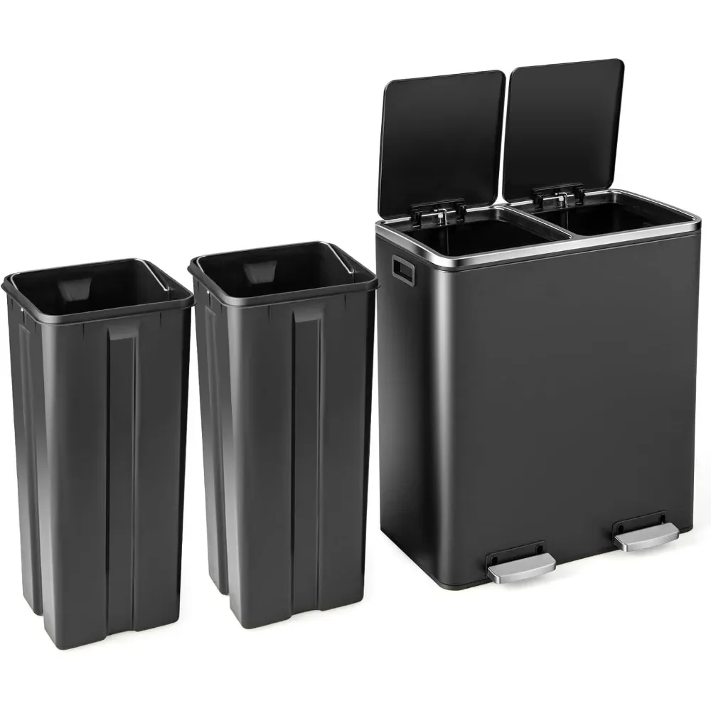 

60 liter (2x30L)/16 gallon stainless steel stepped garbage bin, rectangular garbage bin with inner bin and hinged lid