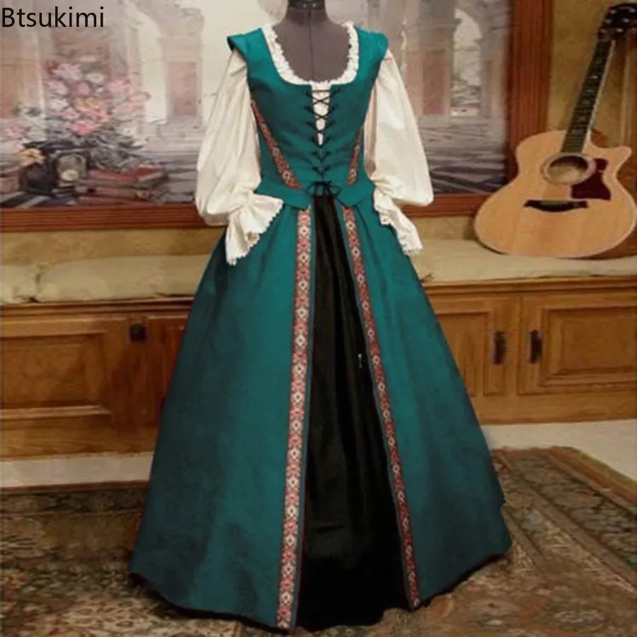 Mittelalterliches Maxikleid im Vintage Gothic Victorian Stil mit Korsett, Damenmode im Georgian Renaissance Rokoko Design, Cosplay Venedig Kostüm