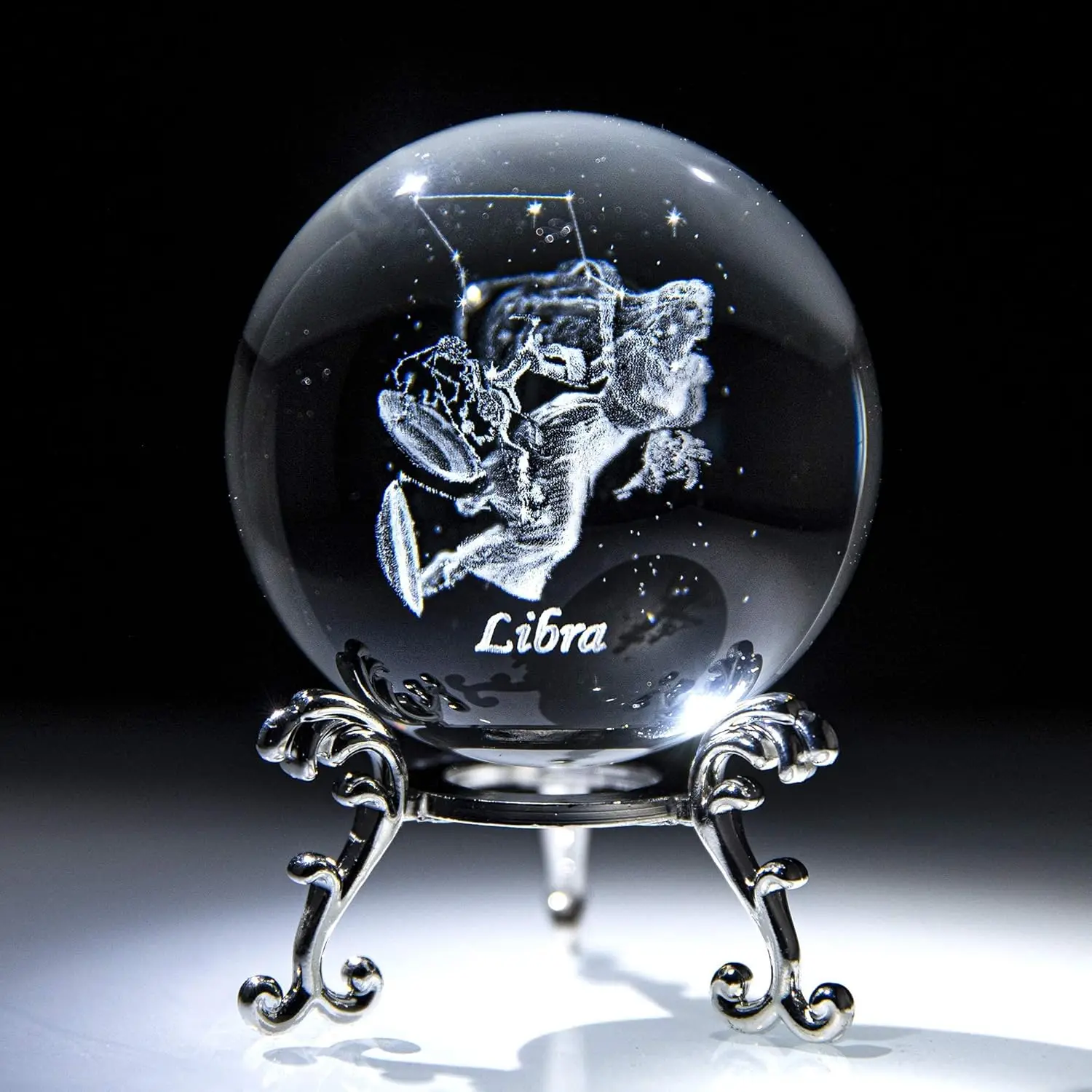

12 Constellation 6cm 3D Crystal Ball Libra Glass Ball Ornament Silver Metal Base Crystal Crafts Birthday Gift Home Decoration