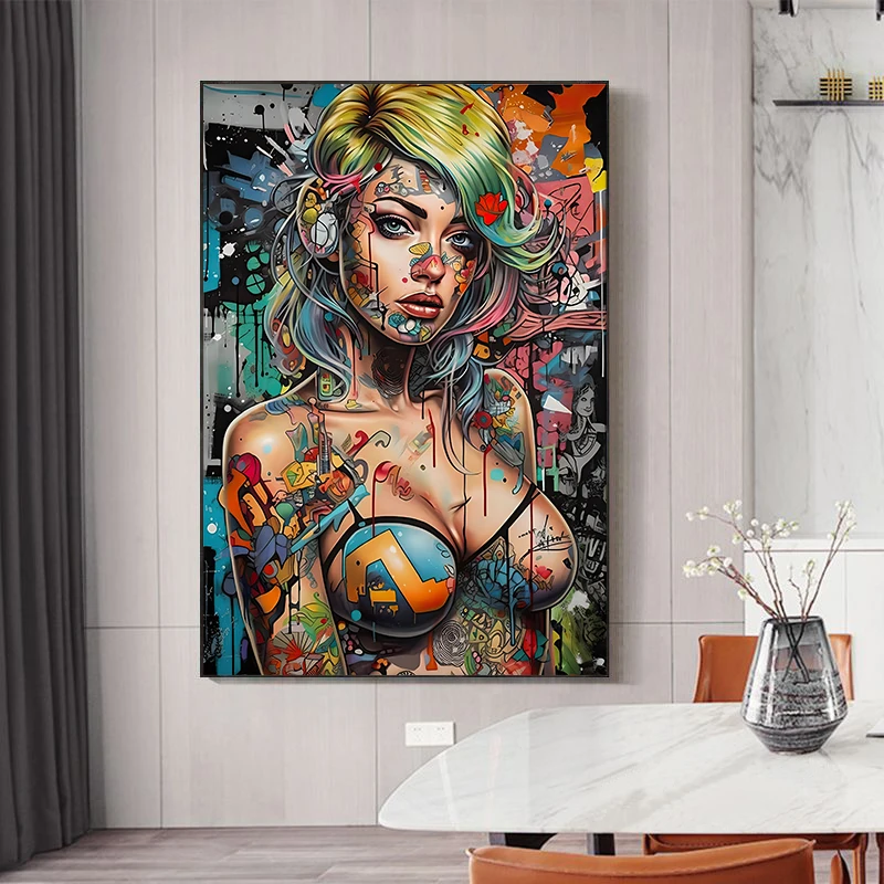 Graffiti Abstract Cool Girl Wall Art Poster Modern Pop Sexy Woman Canvas Painting Living Room Bedroom Home Decor Mural Picture