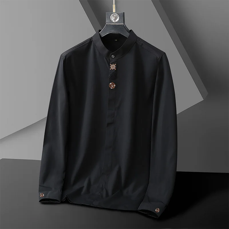

Extra Large Size Embroidered Ice Silk Long Sleeve Men's Shirt Fashionable plus Size Suit White Casual Comfortable Breathable