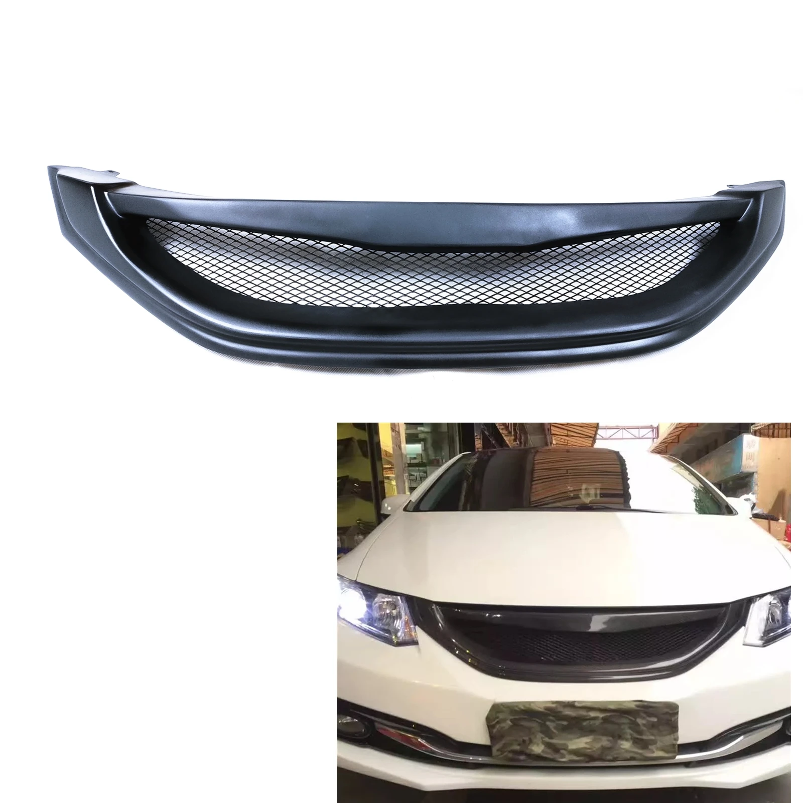 

Racing Grills Front Grille For 9.5 Honda Civic Sedan 2013-2015 Fiberglass/Carbon Fiber Car Upper Bumper Hood Mesh Body Kit Grid