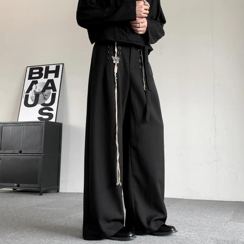 

Men Wide Leg Pants Chinese Style High-Grade Casual Pants Autumn Retro Black Loose Casual Trousers Men Streetwear Pantalones