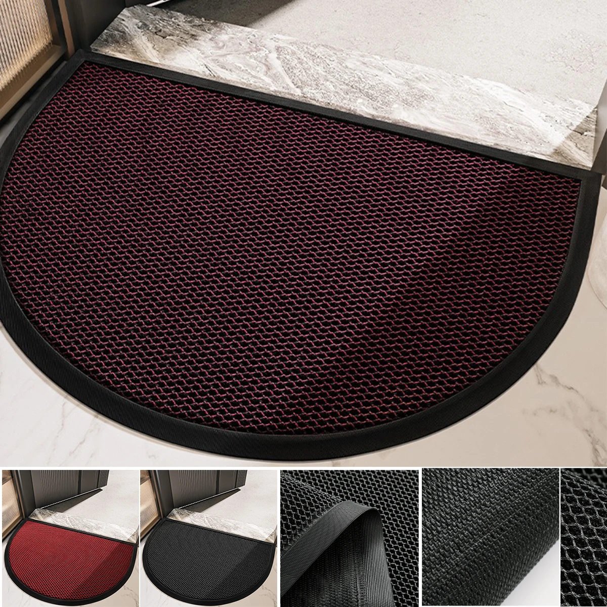

1pc Brand Durable Rubber Door Mat with Elastic Mesh - Half Round Welcome Mat Easy To Clean,Suitable for Indoor/Outdoor Entrances