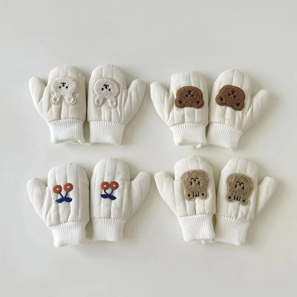 Autumn Winter Thick Baby Fingerless Gloves Cute Bear Cotton Children Hanging Neck Glove Hand Warmer 1-4 Year Boy Girl Kids