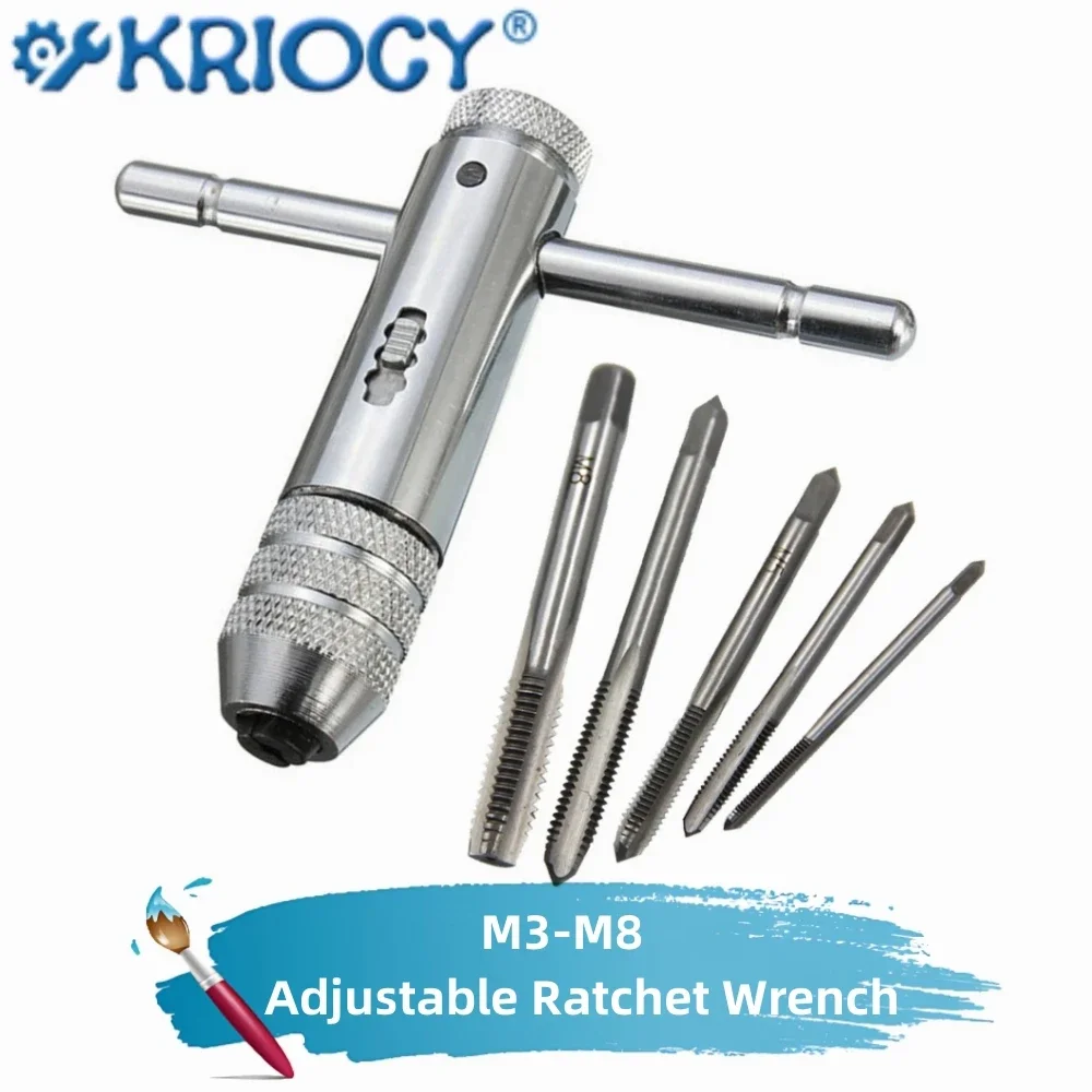 Adjustable T-Handle Ratchet Tap Holder Wrench, Machine Screw Thread Metric , Bothway Hand Screw Tap Set Manual Tapping Tool Kit