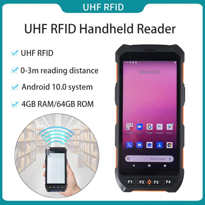 Android10 UHF RFID Handheld Reader 0~5m Reading Distance 860~960Mhz PDA UHF RFID Reader