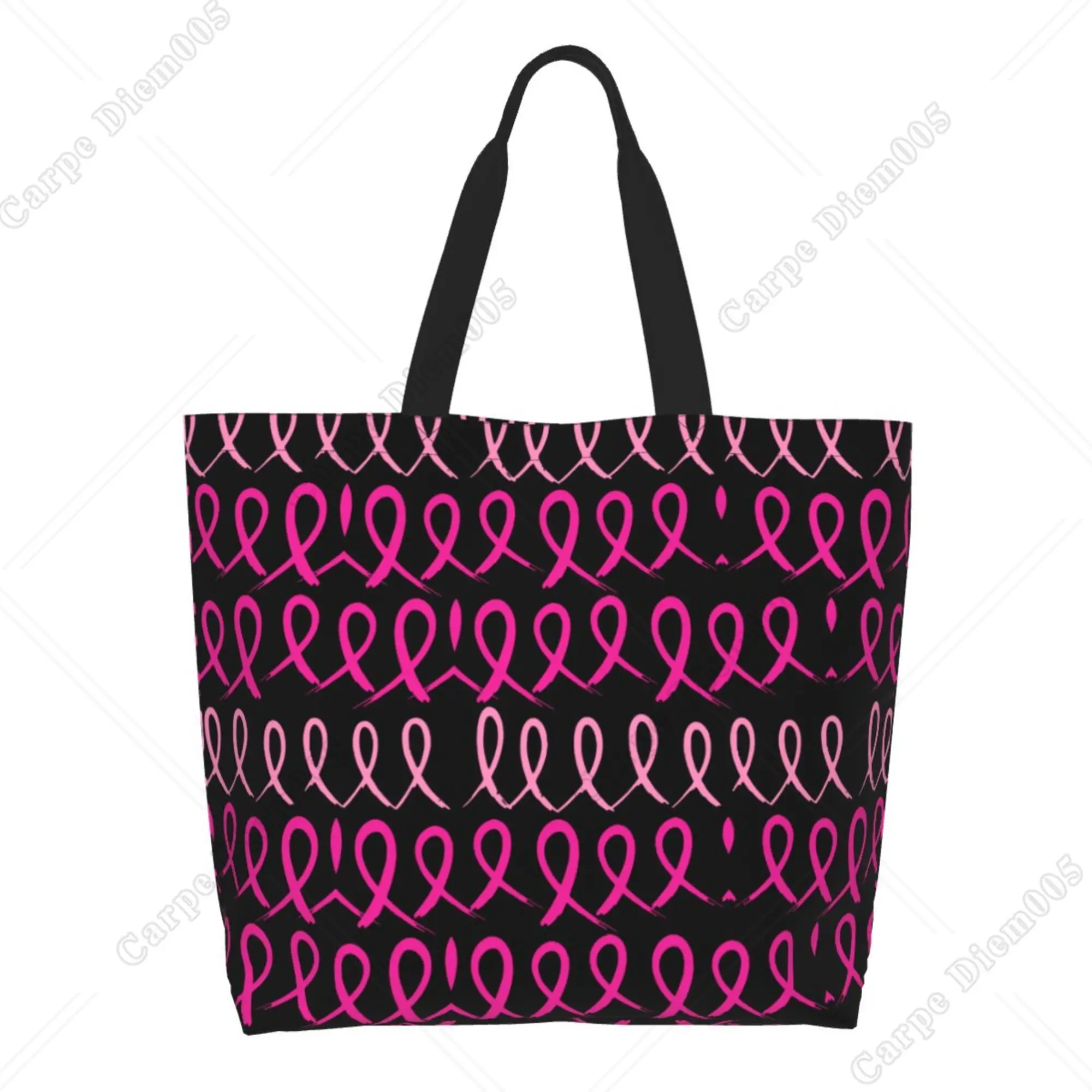 Pink Bows Breast Cancer Women Shopping Bag Shoulder Large Capacity Grocery Tote Bag One Size Supermarket Bag Eco-friendly Print