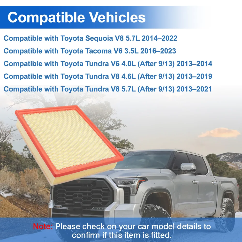 

17801-0P100 Car Engine Air Filter For Toyota Sequoia V8 5.7L 2014 2015 2016 2017 2018 2019 2020 2021 2022 CA11895