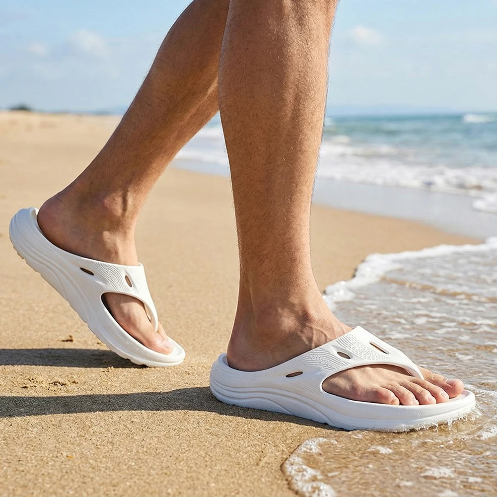 

Men's summer slippers are made of EVA material with arch support function hollow design, breathable and comfortable.