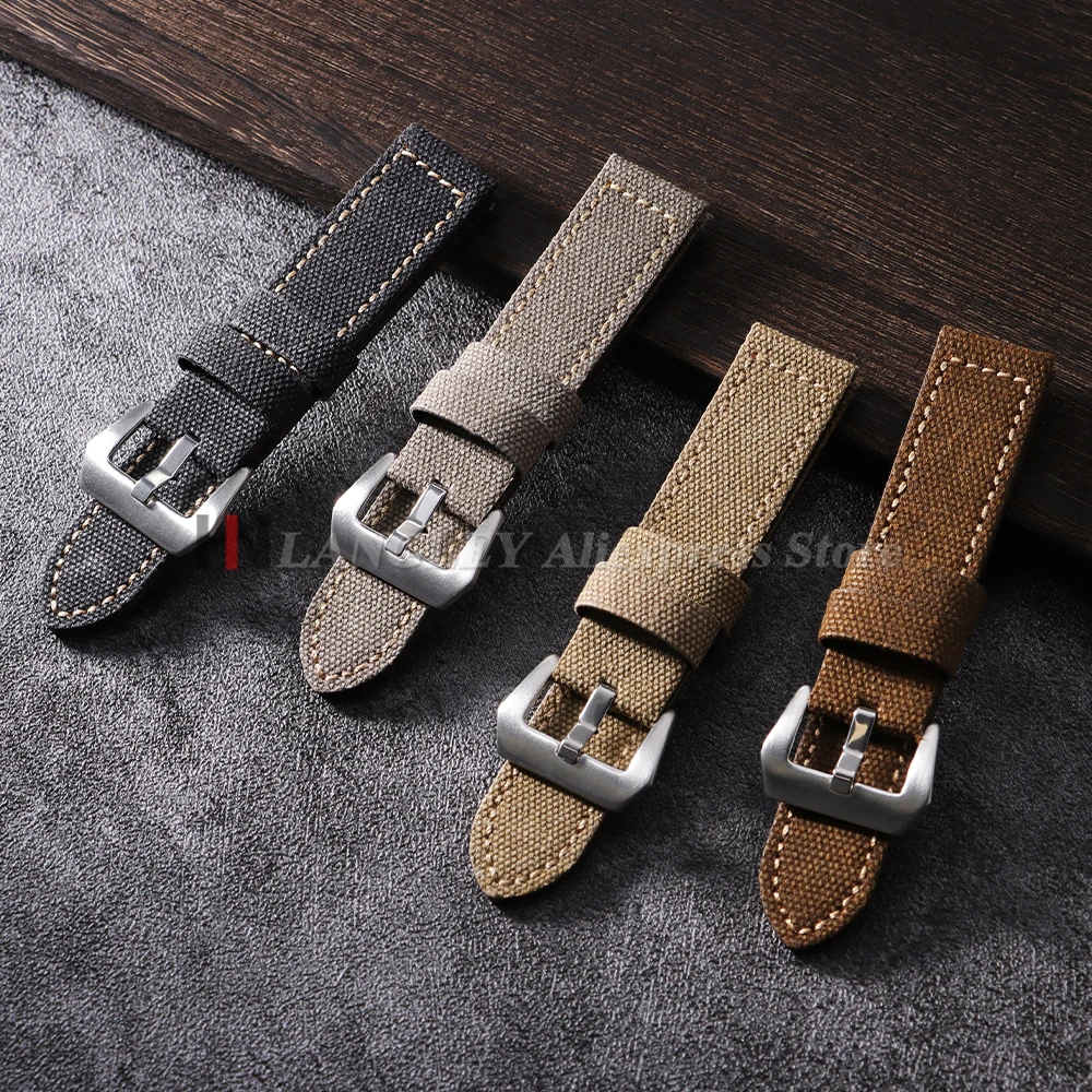 Pulseiras de couro de lona feitas à mão 20mm 22mm 24mm para panerai para omega para seiko vintage marrom masculino esporte relógio pulseira acessórios