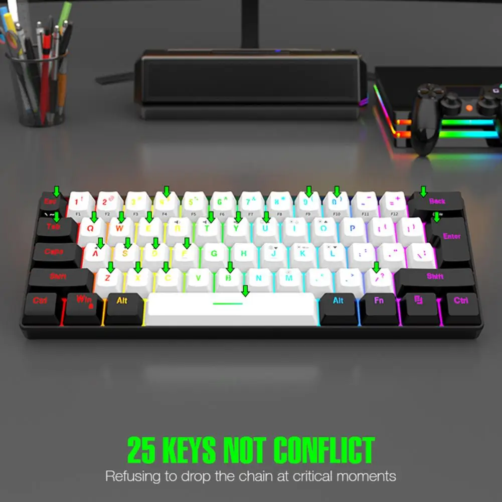 Compact Design Keyboard Wired Mechanical Gaming Keyboard with Rgb 61-key Compact Design Lightweight Computer Keyboard for Gamers