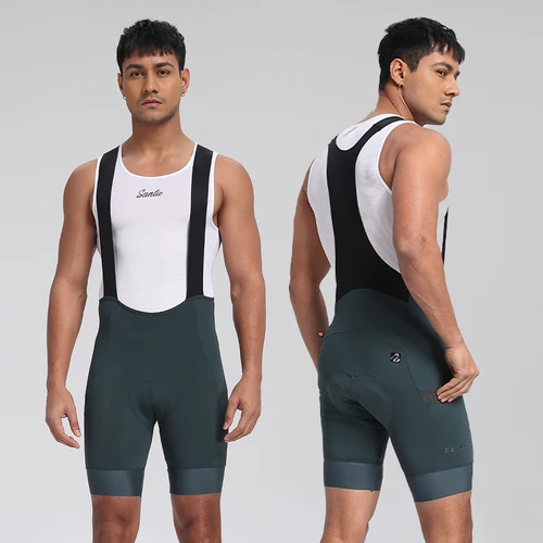 Santic-pantalones cortos con pechera para ciclismo de montaña para hombre, Shorts con cojín de asiento de doble flecha importado, transpirables, varios colores, verano