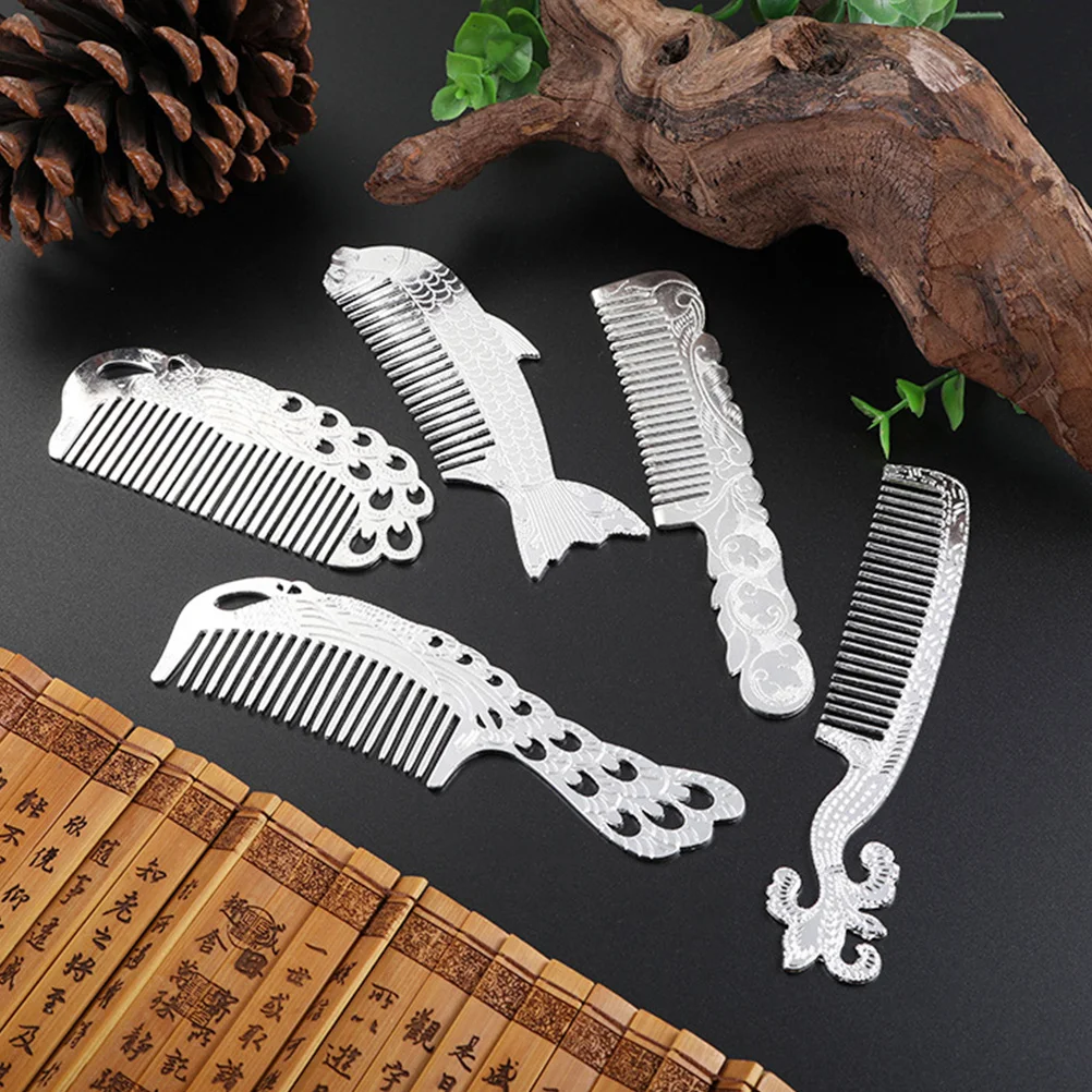 

2pcs Silver Hair Comb Durable Smooth Hair Styling Tool Hollow-Out Design Practical Home Makeup Comb For All Ages