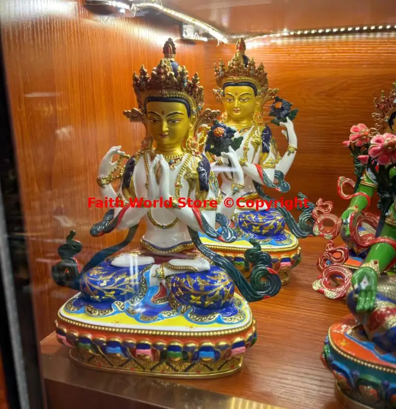 

Discount 5A high quality color Painted Shadakshari Avalokitesvara Buddha statue Buddhism temple family worship HOME protection