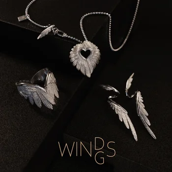 S925 silver necklace, wing necklace for women, High-end original design, niche silver jewelry