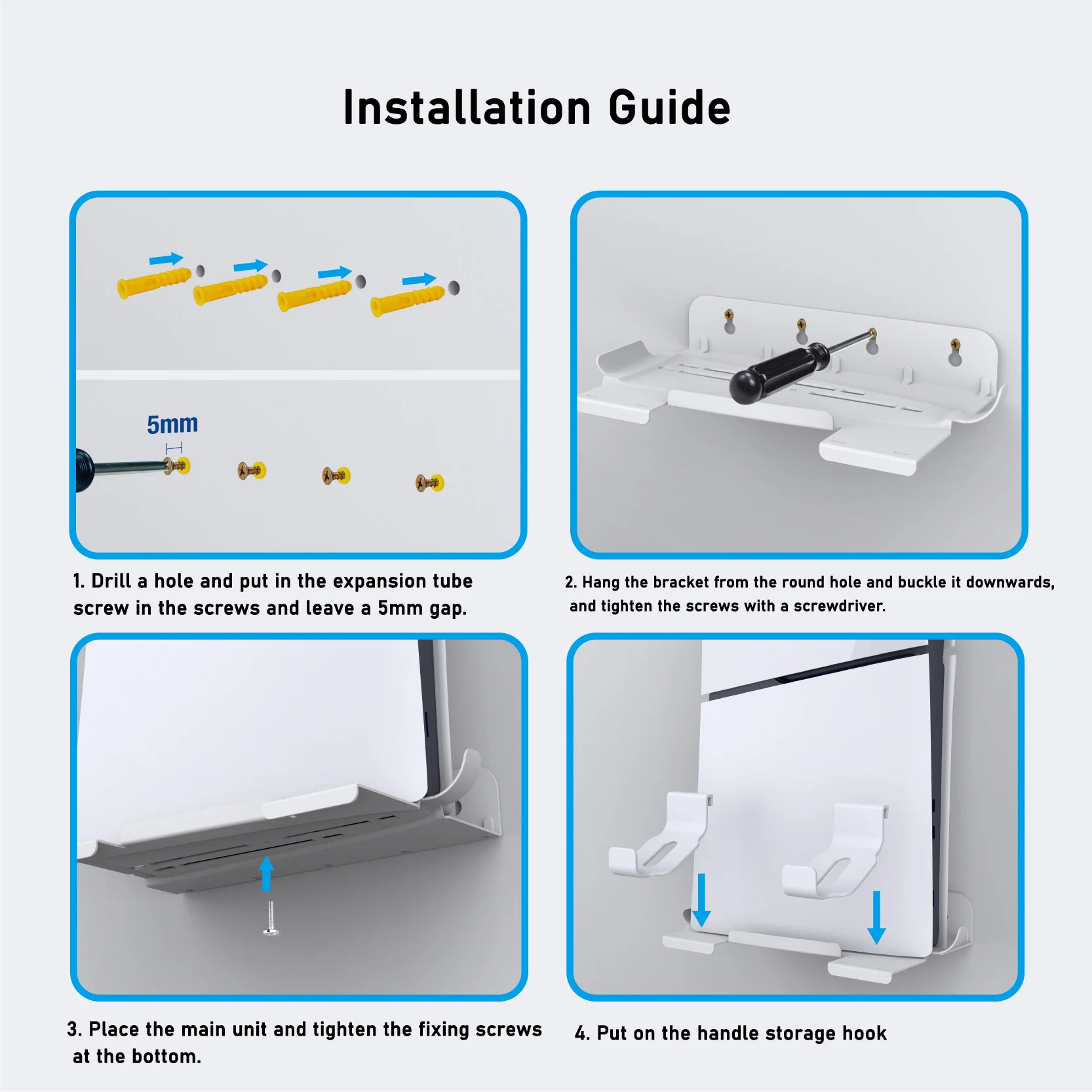حامل وحدة تحكم مثبت على الحائط لحامل PS5 النحيف مع 2 وحدة تحكم مثبتة على دعامة تخزين عمودية PlayStation5