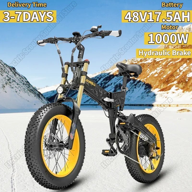 X3000 Plus Electric Bicycle 1000W Powerful Motor 48V17.5AH Lithium Battery Folding E-bike 20*4.0 In Fat Tire Snow Electric Bike