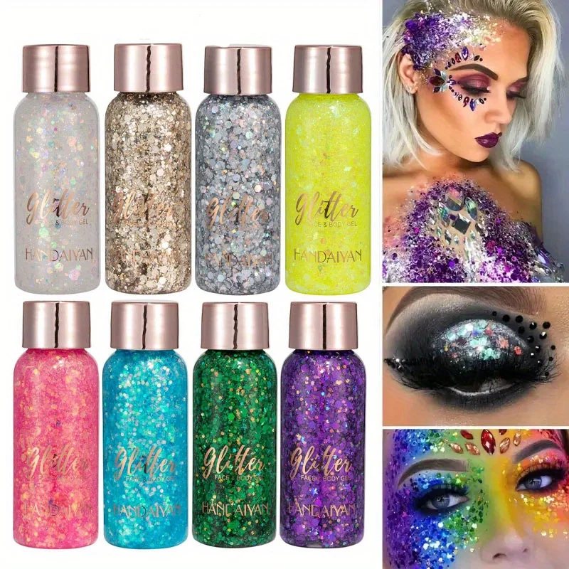 3-kleuren glittergel oogschaduwset voor lippen, ogen, haar, lichaam, gezicht, paars, blauw, groen, goud, perfect voor feestmake-up en decoratie