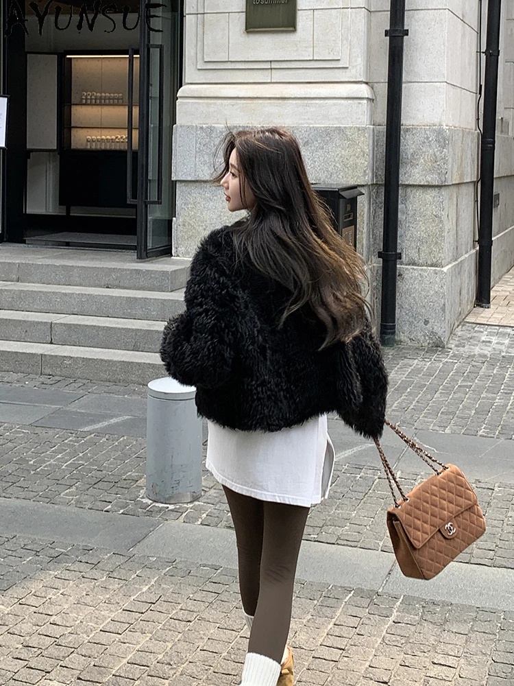 AYUNSUE 2025 Winter Shearling Jacket Woman Natural Wool Jackets for Women Clothes Short Luxury Fur Jacket Woman Кофта С Мехом