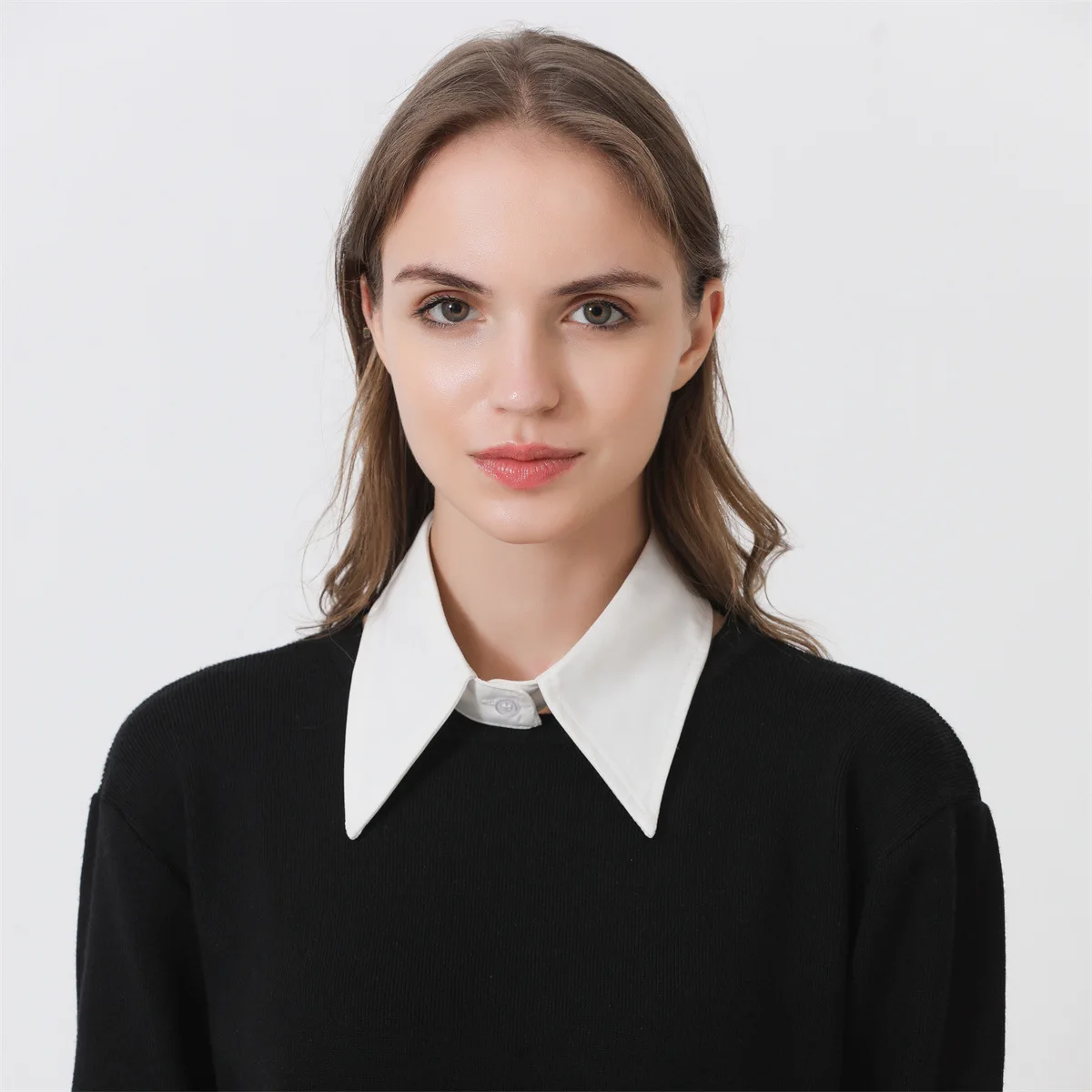

Women's Korean Style Faux Collar Chiffon Shirt Black White Versatile Fashion Accessory