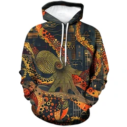 New Animal Pattern Hoodie For Men Fish Tentacles 3D Print Long Sleeves Casual Pullover Streetwear Tops Hoodies Loose Sweatshirt
