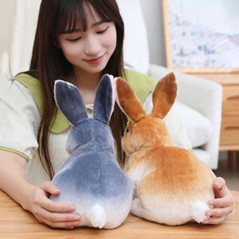 

Kawaii Soft Skin-friendly Rabbit Four Colors Squatting Position Realistic Rabbit Long Ears Lifelike Animal Stuffed Photo Prop