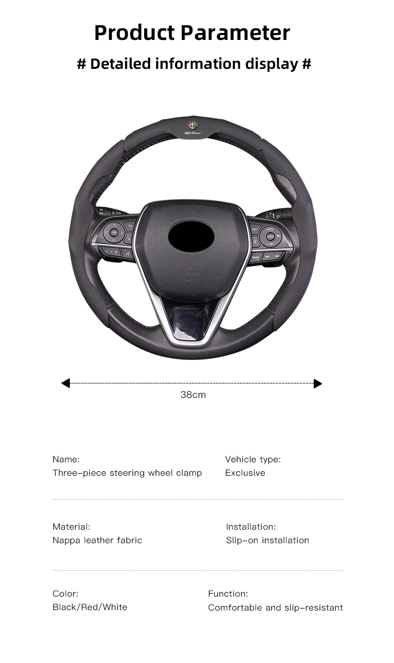Nappa-Leder Dreistufiger Lenkrad-Antirutschschutz für Alfa Romeo 156 159 147 4C 8C 166 Giulia Giulietta GT 500 – Detail 15