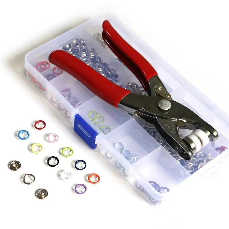 Plier Tool + 120/180/200 Sets Metal Sewing Buttons Hollow/Solid Prong Press Studs Snap Fasteners for Installing Clothes Bags