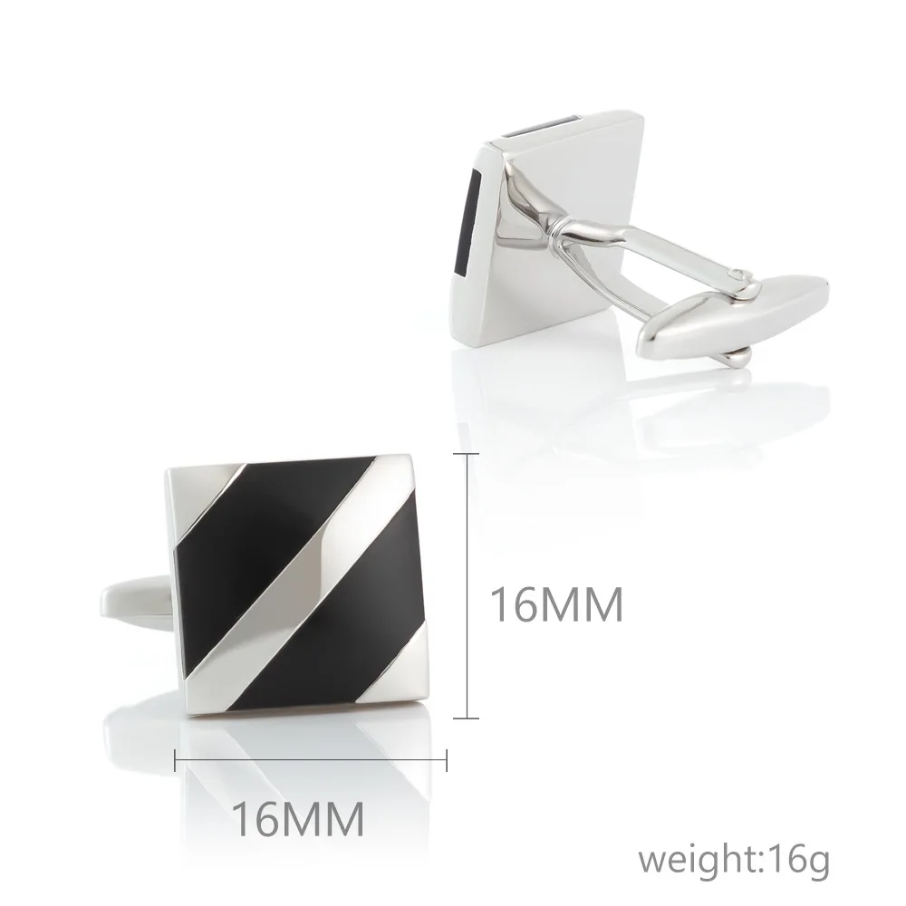 Men's Shirt Cufflinks Simple Black and White Diagonal Stripes, Square Enamel Versatile Business Formal Attire Suit Cufflinks