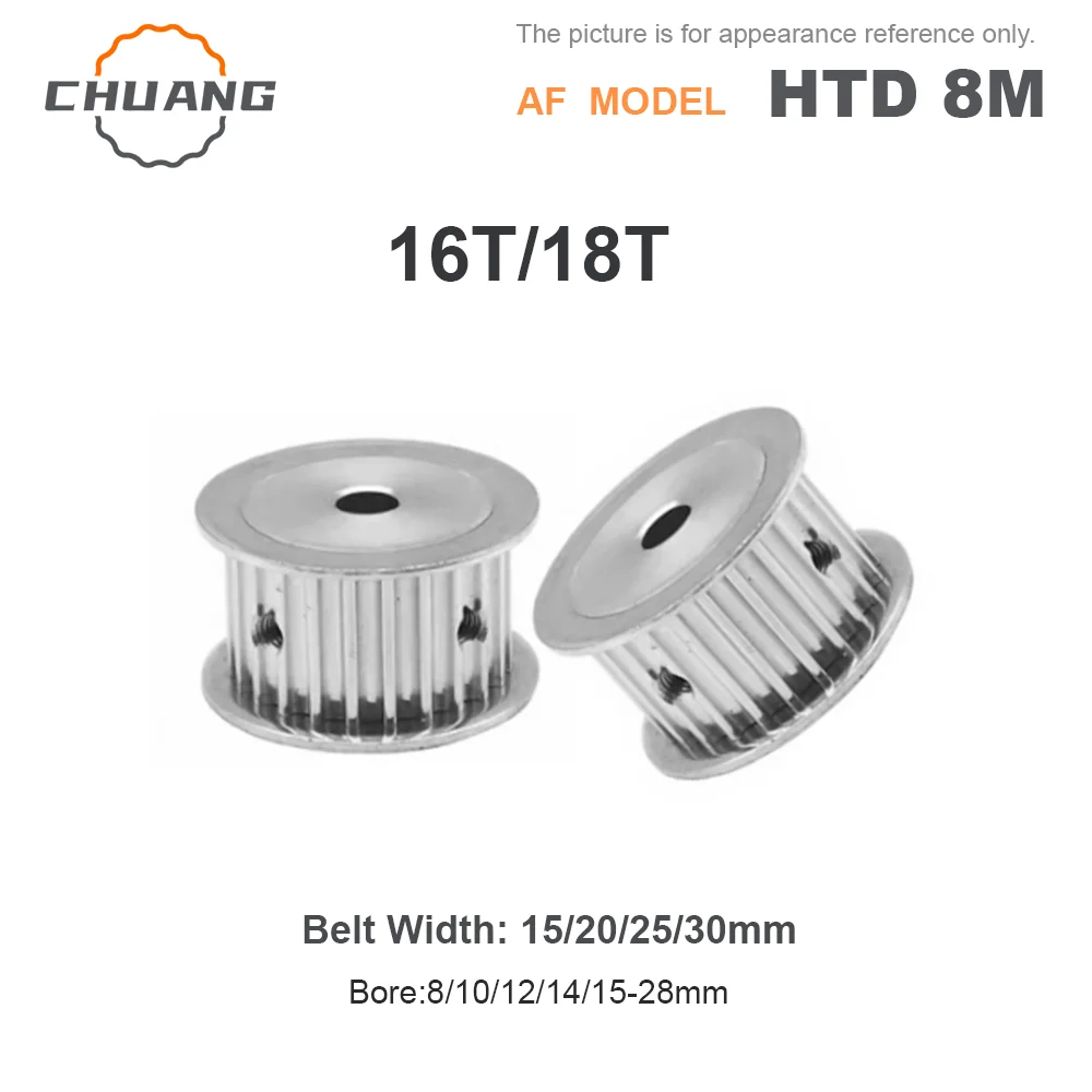 

16T 18T HTD 8M AF type Synchronous Pulley Bore 8/10/12/14/15~28mm Teeth Pitch 8 mm For 15/20/25/30mm 16T/18T 8M Timing Belt