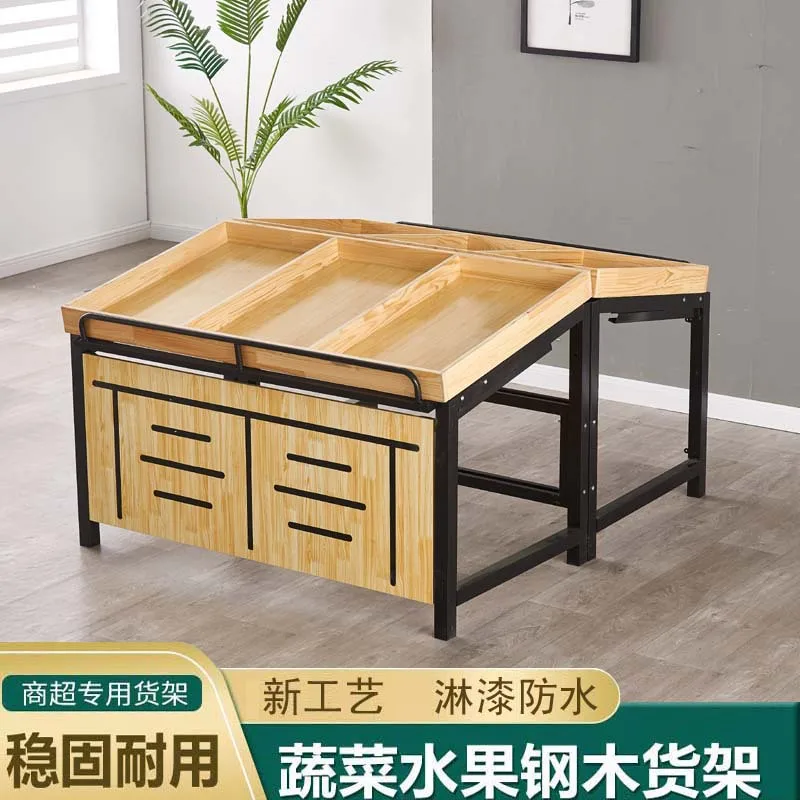 

Supermarket Fruit Shelf Display Shelf Multifunctional Fruit Vegetable Steel Wooden Shelf Fruit Shop Wooden