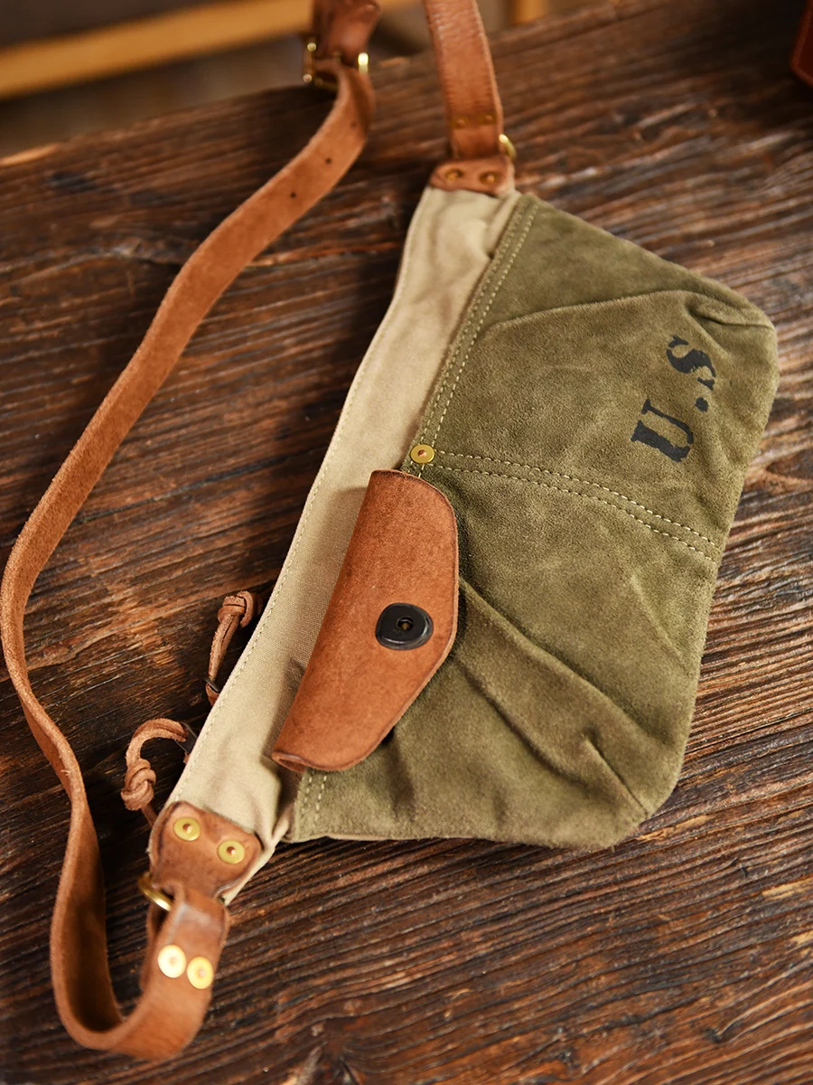 Vintage Canvas Leather Designer Shoulder Bag Men Crossbody Bag Vintage Small Outdoor Tactical Bag Messenger