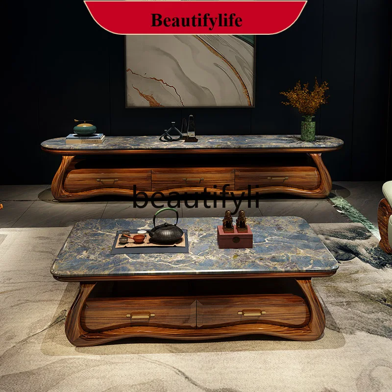 

Modern simple ebony 1.5 meters coffee table new Chinese 2.2 meters TV cabinet zebra wood living room cabinet G1218