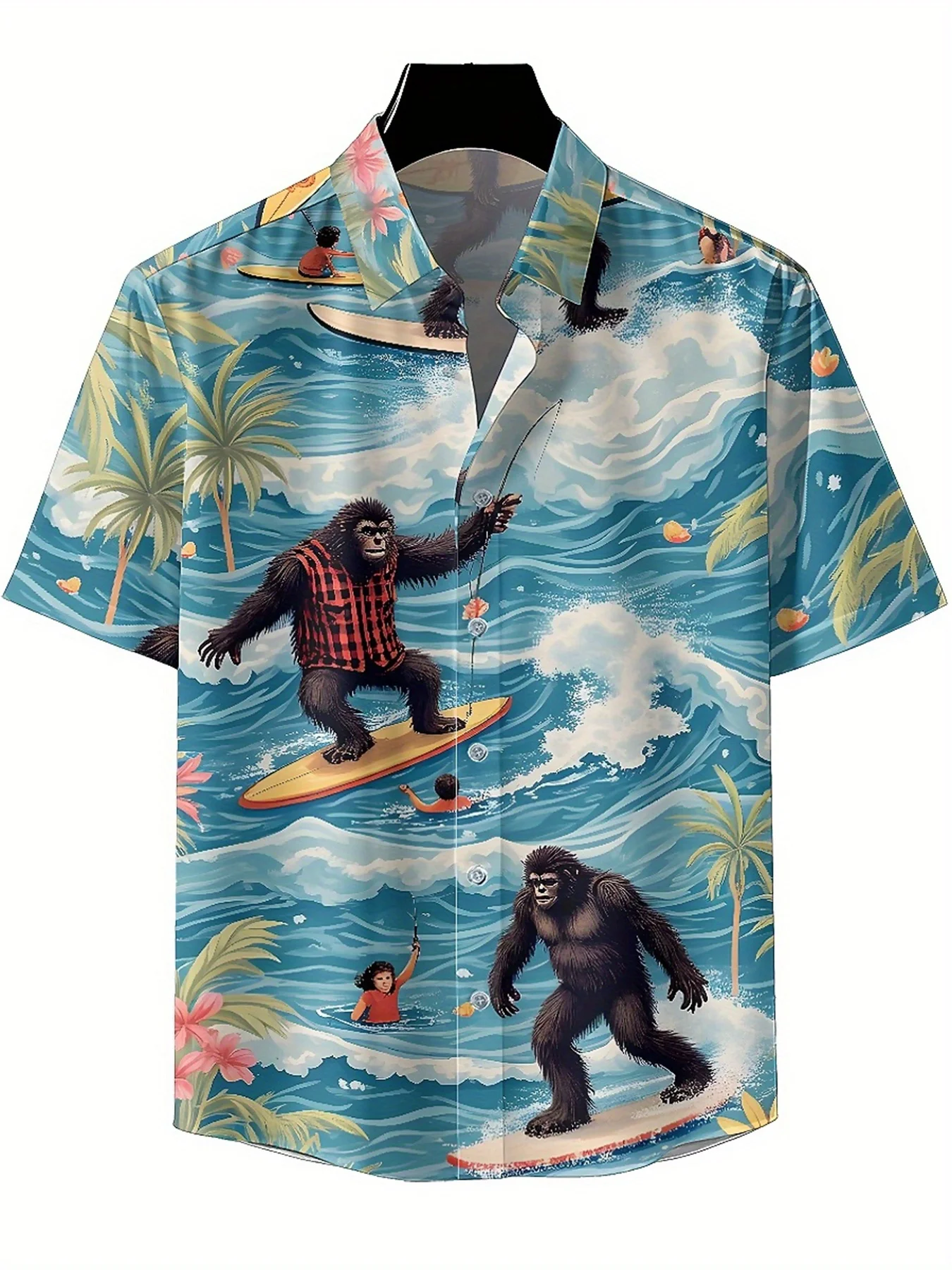 قمصان هاواي مقاس كبير للرجال نمط ركوب الأمواج الغوريلا، قمصان فضفاضة للجنسين ألوها، ملابس صيفية بديلة