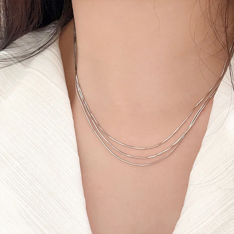 S925 Pure Silver Platinum Multi layered Layered Tassel Necklace for Women's Personalized Simple and Luxury Collar Round Chain